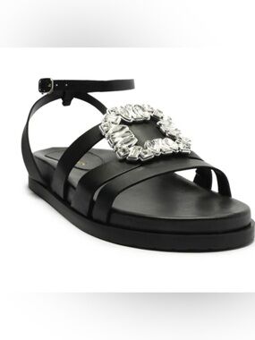 Arezzo Black Crystal-Buckle Strappy Sandals, Like New, Sz 10